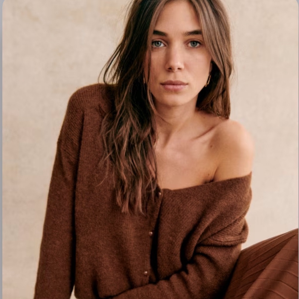 Sezane Brown V-Neck Button Cardigan - Picture 2 of 7
